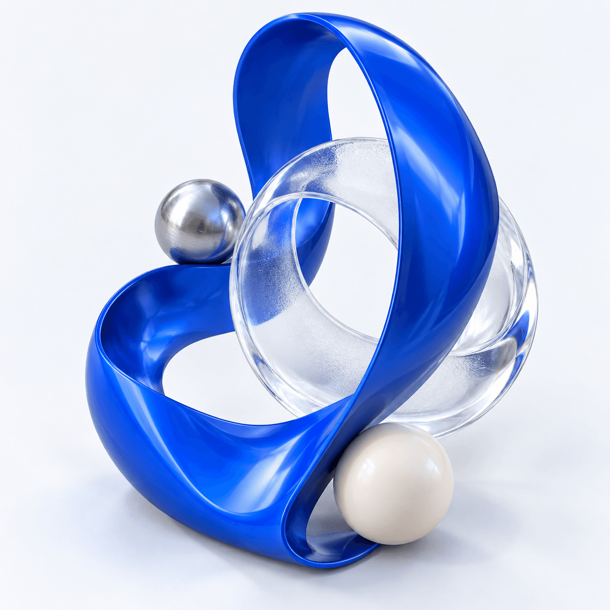 Scultura 3D di nastri blu e vetro che si intrecciano